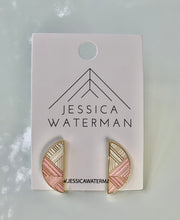 Load image into Gallery viewer, Semicircle Trimscape Earrings - Pink and White
