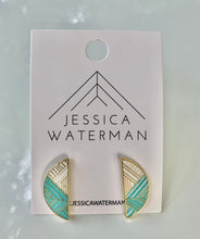 Load image into Gallery viewer, Semicircle Trimscape Earrings - Aqua and White
