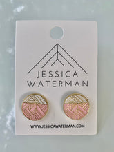 Load image into Gallery viewer, Circle Trimscape Earrings - Pink and White

