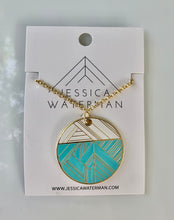 Load image into Gallery viewer, Circle Trimscape Necklace - Aqua and White
