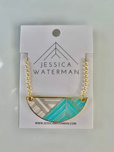 Load image into Gallery viewer, Semicircle Trimscape Necklace - Aqua and White
