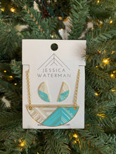 Load image into Gallery viewer, Semicircle Trimscape Jewelry Set - Aqua and White
