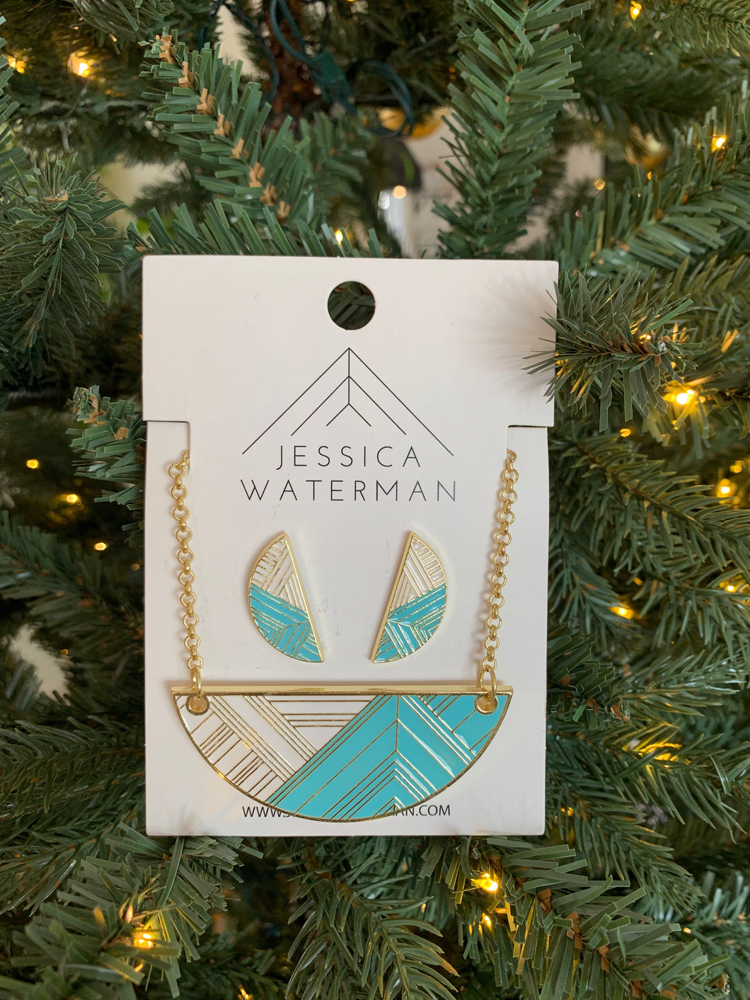 Semicircle Trimscape Jewelry Set - Aqua and White
