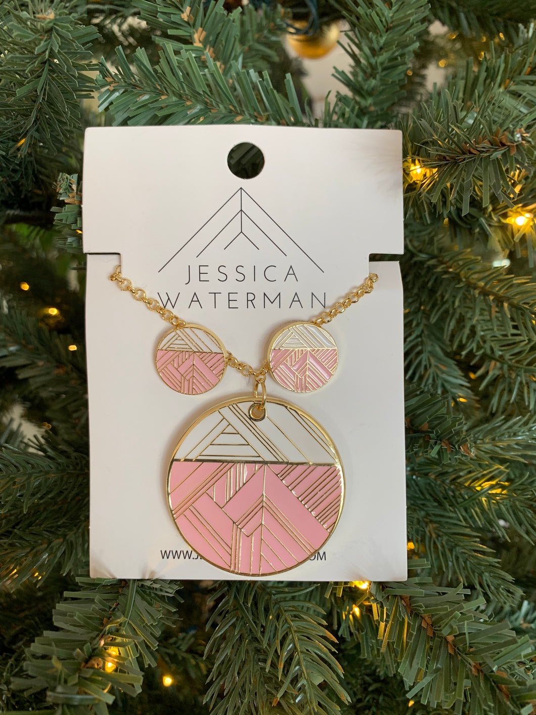 Circle Trimscape Jewelry Set - Pink and White