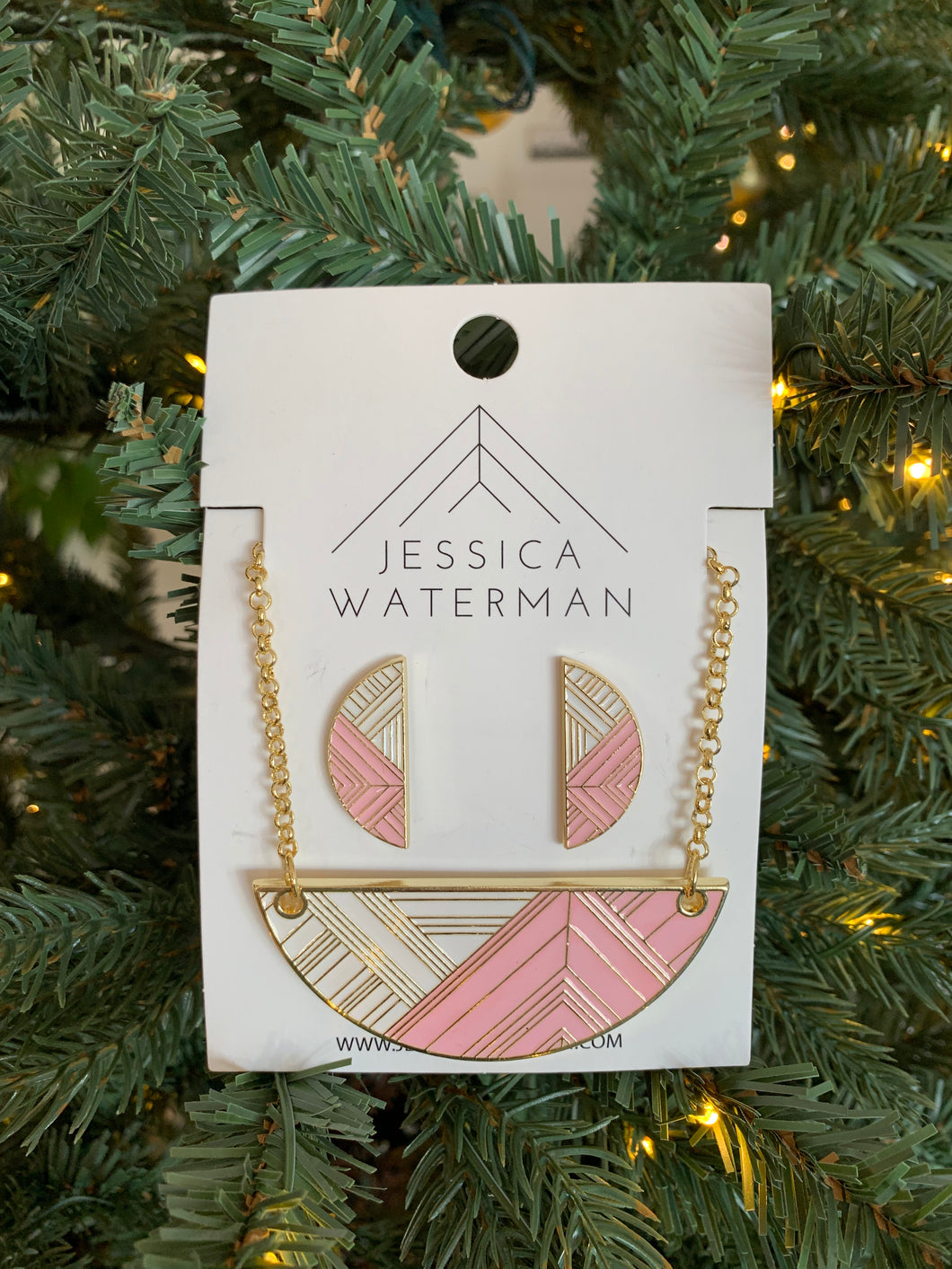 Semicircle Trimscape Jewelry Set - Pink and White