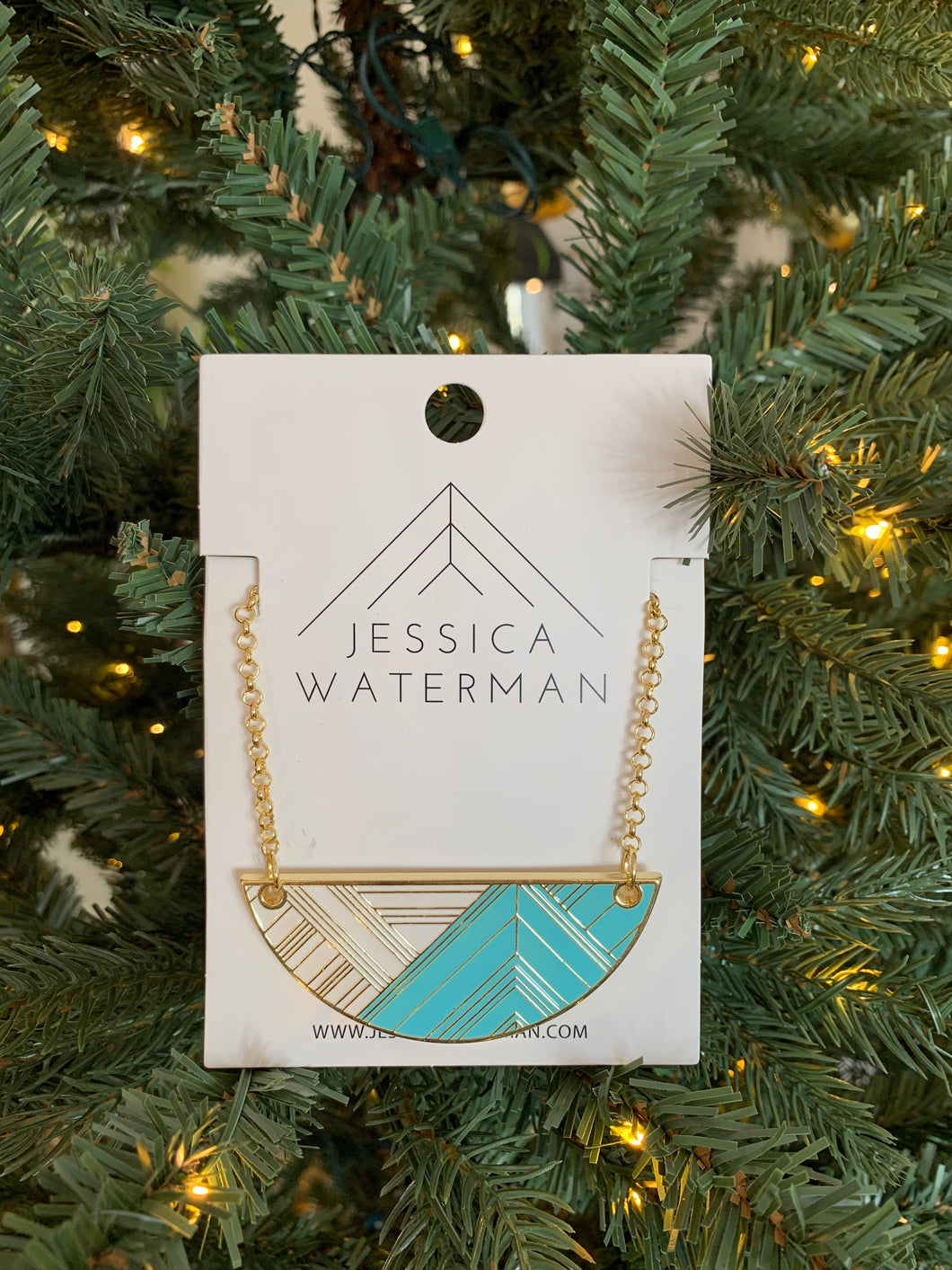 Semicircle Trimscape Necklace - Aqua and White