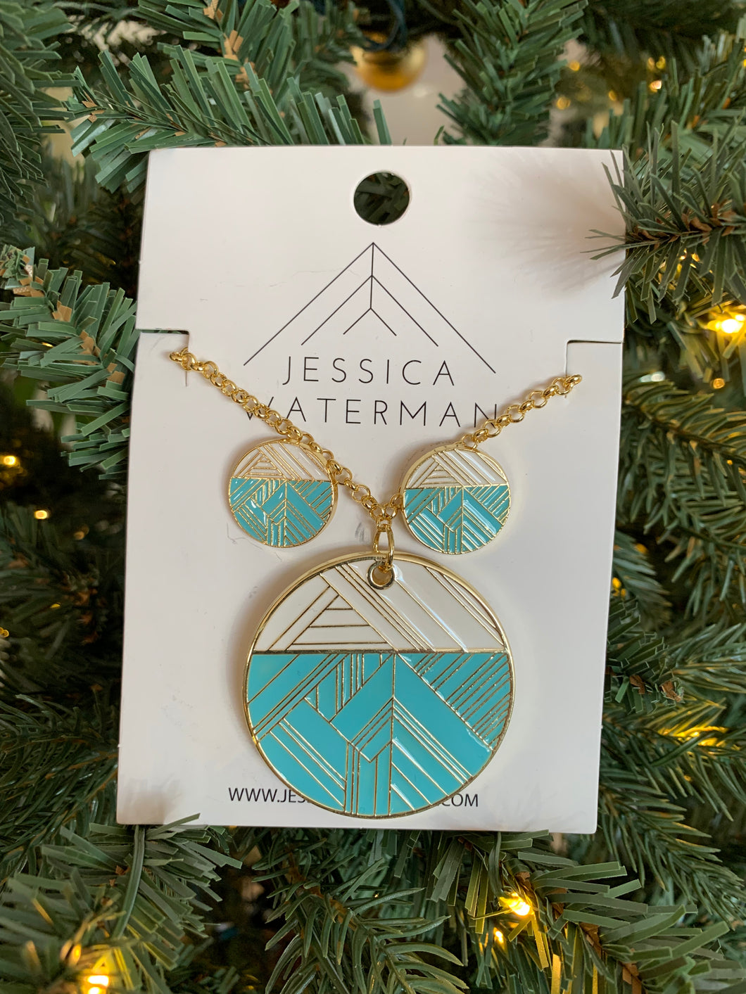 Circle Trimscape Jewelry Set - Aqua and White