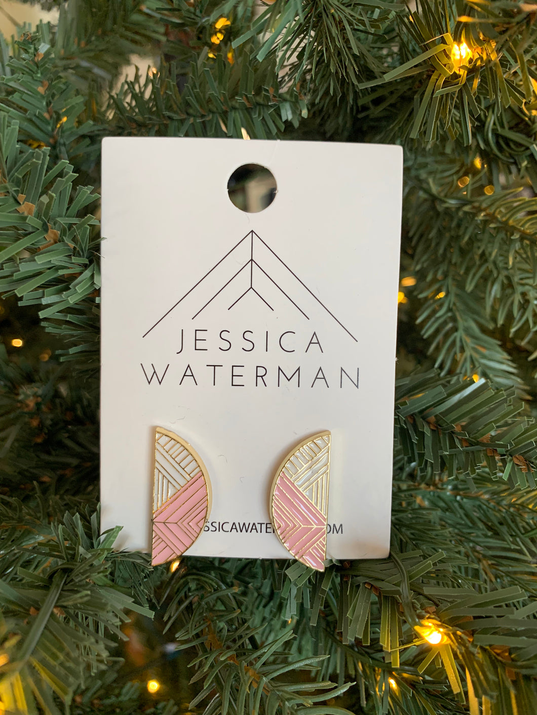 Semicircle Trimscape Earrings - Pink and White