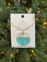 Load image into Gallery viewer, Circle Trimscape Necklace - Aqua and White
