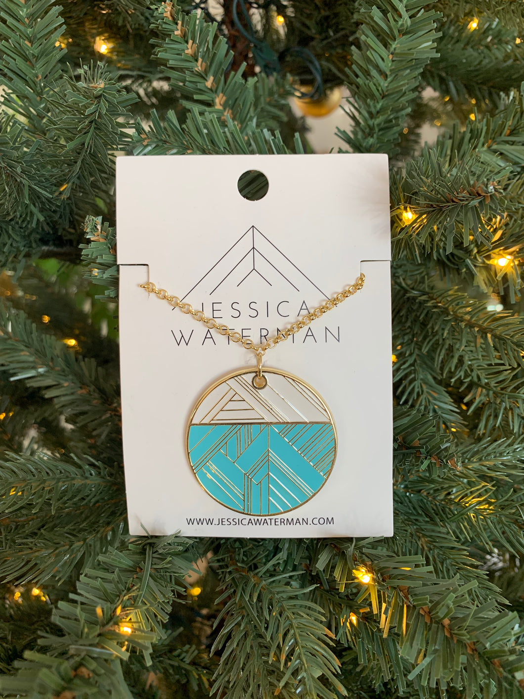 Circle Trimscape Necklace - Aqua and White