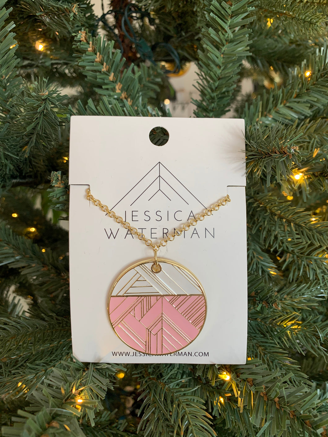 Circle Trimscape Necklace - Pink and White