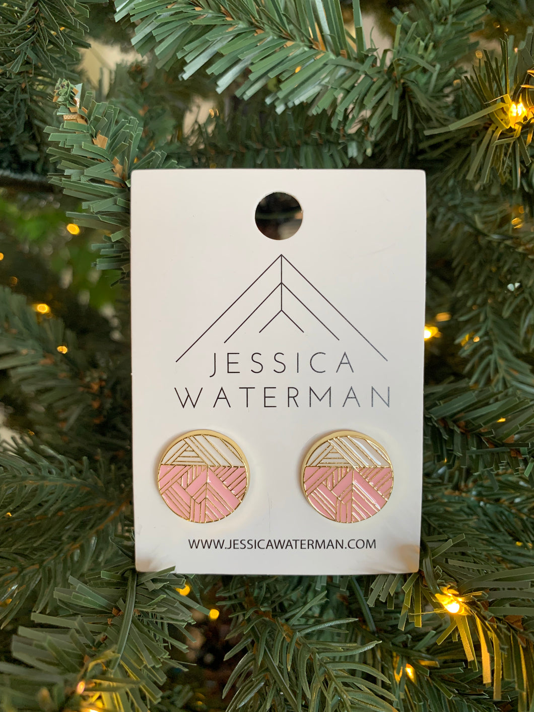 Circle Trimscape Earrings - Pink and White